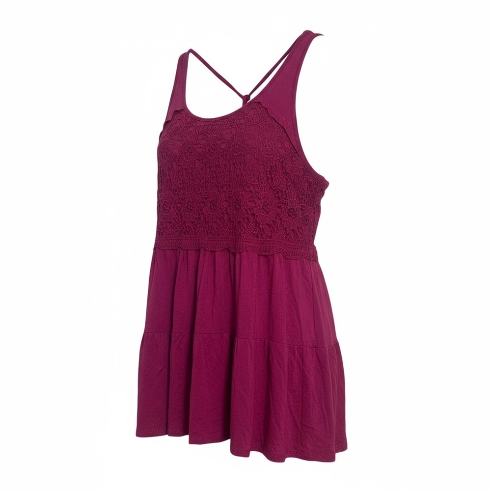 Belle du Jour Pink Boho Crochet Lace Babydoll Tank Top XS